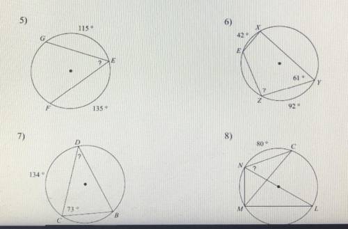 Find the measure of the arc or angle indicated.
[Need help with all four!]