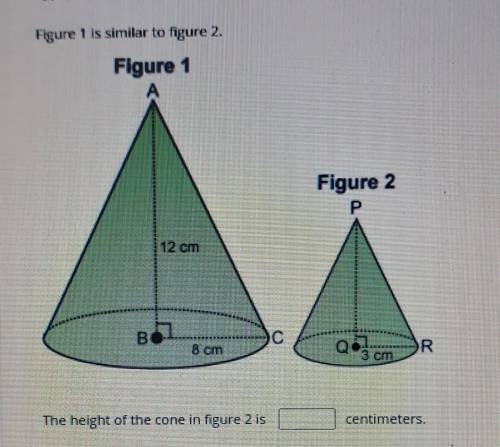 The height of the cone in figure 2 is___ centimeters ​