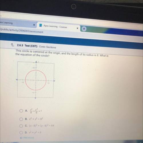 This circle is centered at the origin, and the length of its radius is 8. What is

the equation of