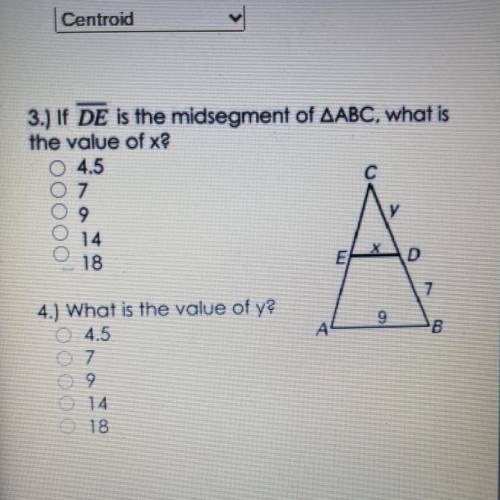 If DE is the midsegment of ABC what is the value of x AND y?