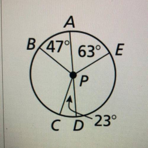 Fill in the blanks with the measure of each angle and whether each angle is a major arc,

minor ar