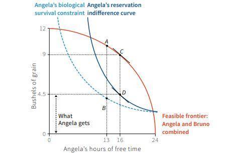 Figure shows the combined production function of Angela and Bruno.

If the government introduces a