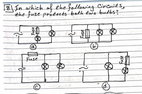 In which of the following circuit the fuse protect both two bulbs?? ​