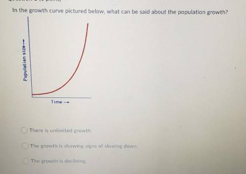 In the growth curve pictured below. what can be said about the population growth? A) There is unlim