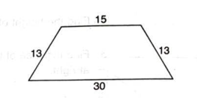 A trapezoid has a base of 15 and 30inches and side lengths of 13, what is the height
