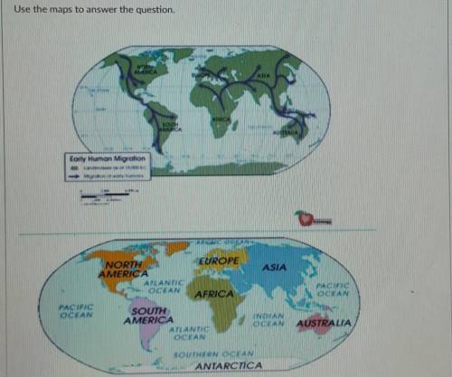 Please help me

According to the map, to which of the following places did humans migrate afte