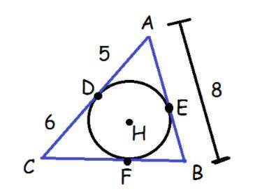 Triangle ABC is circumscribed about circle H, with points of tangency D, E, F.

What is the perime