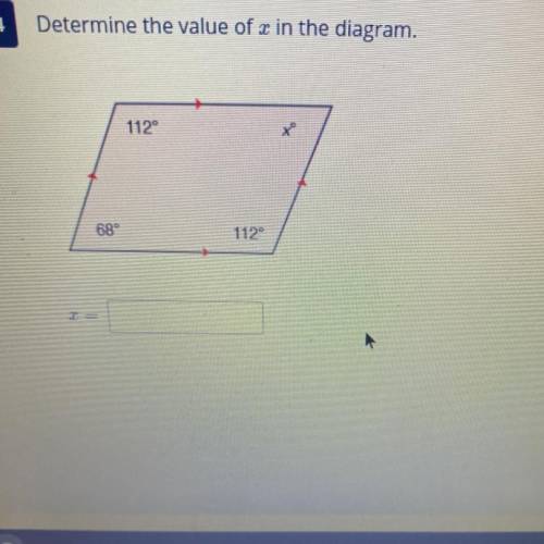 Determine the value of x in the diagram.
112
x
<
68
112
=