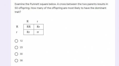 Examine the Punnett square below. A cross between the two parents results in 50 offspring. How many