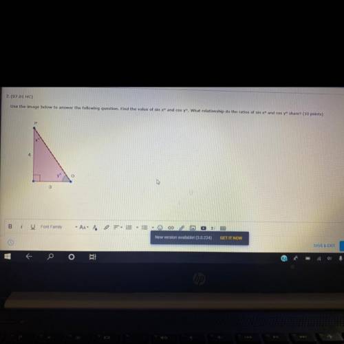 Find the value of sin x and cos y. What relationship do the ratios of sin x and cos y share?