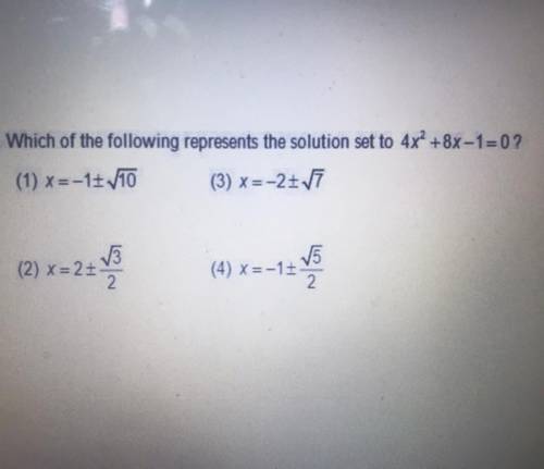 PLEASE I NEED THIS EXPLAINED ASAP!!! Which of the following represents the solution set to 4x^2+8x-