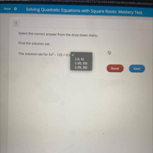 Select the correct answer from the drop-down menu.

Find the solution set.
The solution set for 5y