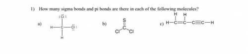 How many sigma bonds and pi bonds are there in each of the following molecules?