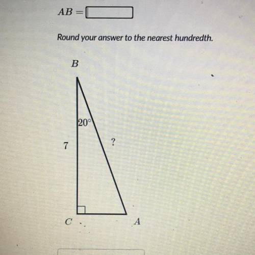AB=
Round your answer to the nearest hundredth
B
20
7
2