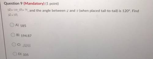 U=110, V= 75 and the angle between u and v is 120 degree. Find u+3v