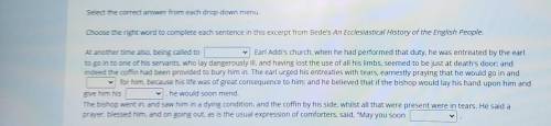 chose the right word to complete each sentence in this Exerpt from Bede's An Ecclesiastical History