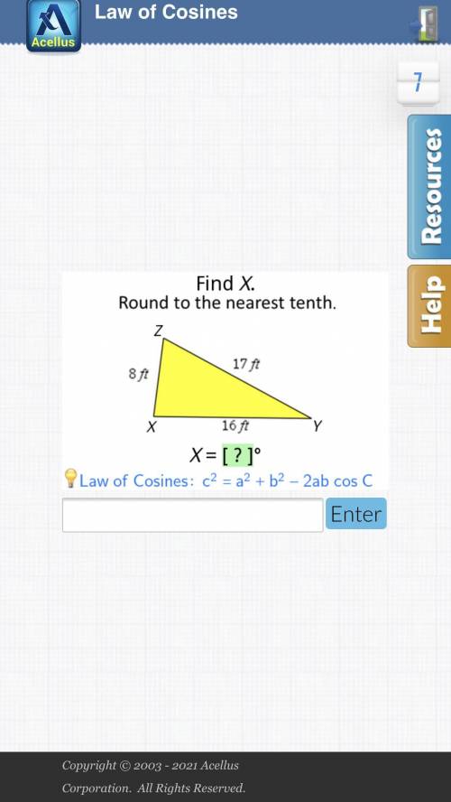 Help me find x using law of cosines.