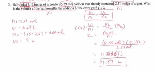 Sally adds 3.13 moles of argon to a 5.29 liter balloon that already contained 4.21 moles of argonWha