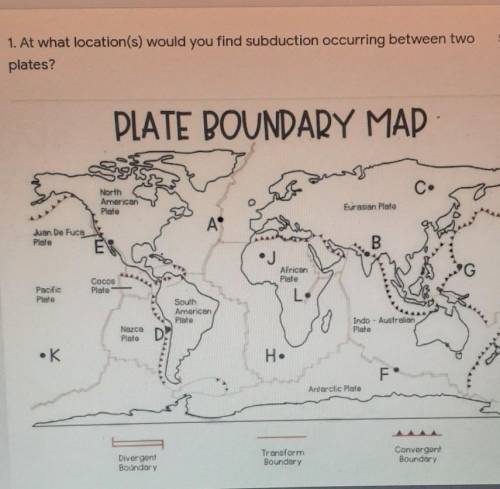 *Please help*

At what location (s) would you find subduction occurring between two plates?A. A&am