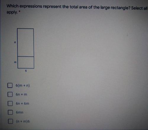 Which expression represents the total area of the large rectangle? select all that apply​