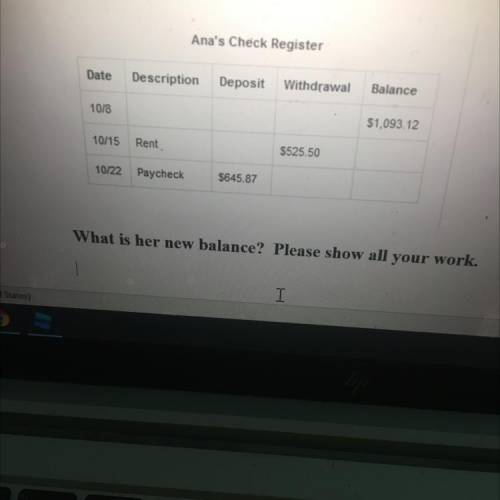 1. This table représents Ana's check register. Her checking account had a balance of

$1,093.12 on