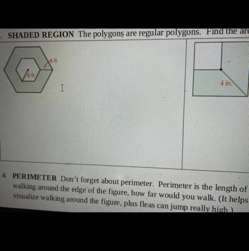 Find the area of the shaded region of these regular polygons 
Giving 20 points out