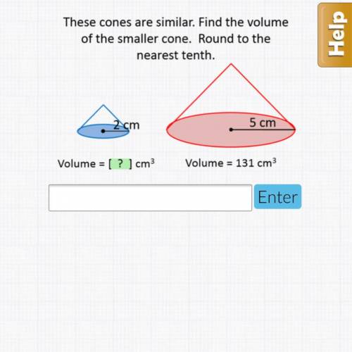 Someone please help me. find the volume of the smaller cone. :( only answer if you know geometry