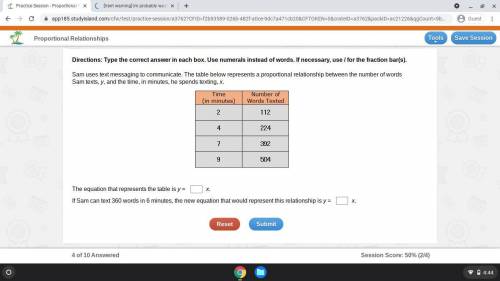 Sam uses text messaging to communicate. The table below represents a proportional relationship betw