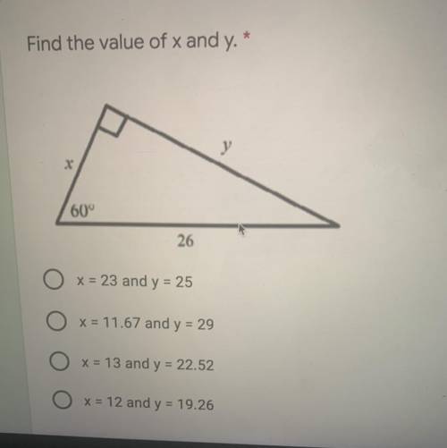 Find the valué of x and y