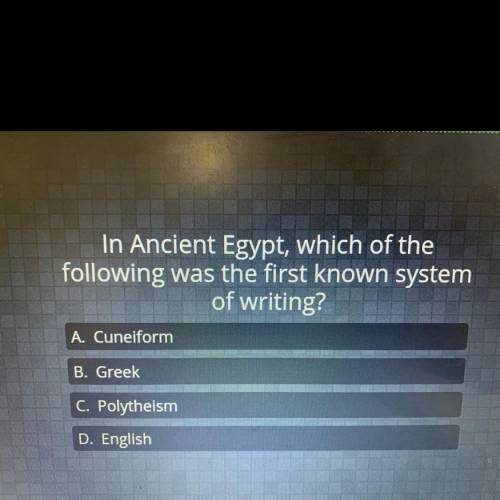 In Ancient Egypt, who of the
following was the first known system
of writing?