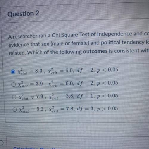 A researcher ran a Chi Square Test of Independence and concluded that there was

evidence that sex