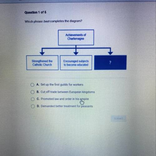 Which phrase best completes the diagram?

A. Set up the first guilds for workers
B. Cut off trade