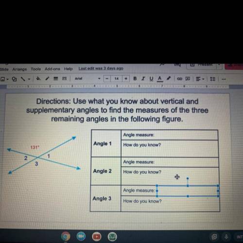 Directions: Use what you know about vertical and

supplementary angles to find the measures of the