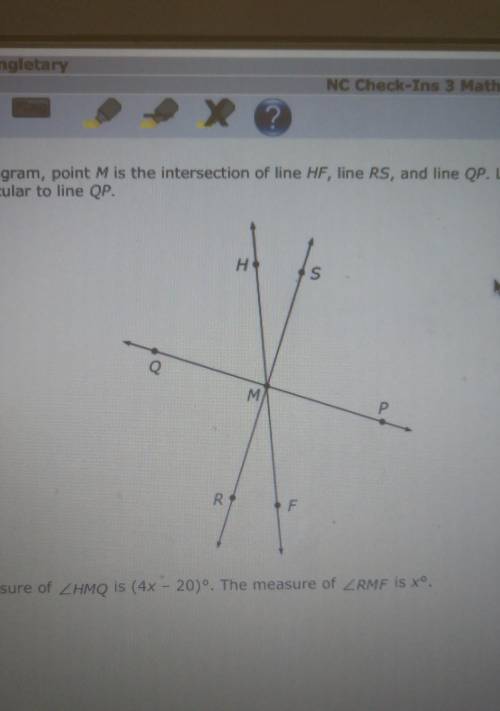 in the diagram point m is the intersection of line HF line RS and line QP. Line SR is perpendicular