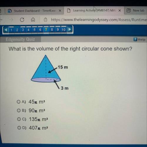 What is the volume of the right circular cone show