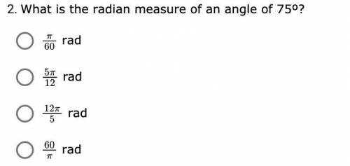 What is the radian measure of an angle of 75º?