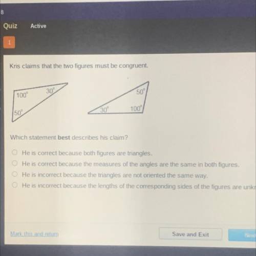 Kris claims that the two figures must be congruent