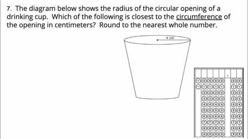 The diagram below shows the radius of the circular opening of a drinking cup. Which of the followin