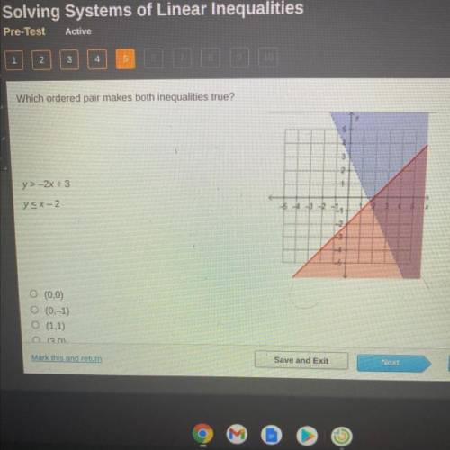 Which ordered pair makes both inequalities true?
y>-2x + 3
y