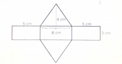 The net of a triangular prism is shown

What is the surface area of the prism 
A. 46 cm
B. 54 cm
C