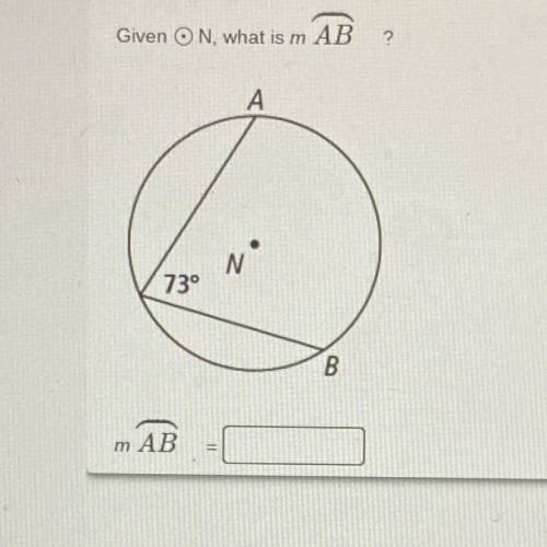 Given the point of circle N, what is the measure of arc AB?
