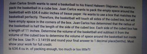 Can someone help me with this test?

I need the volume of the basketball, box and the packing (tis