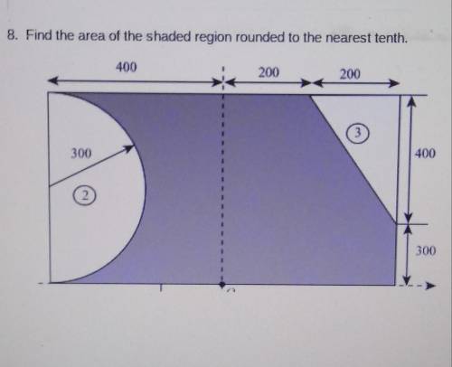 Brainiest for best answer
Find the area of the shaded region rounded to the nearest tenth.