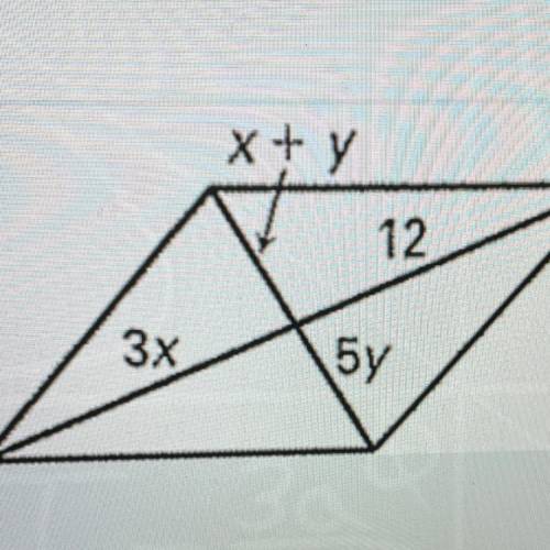 20 POINTS HELP!! 
What value of x and y make the polygon below a parallelogram