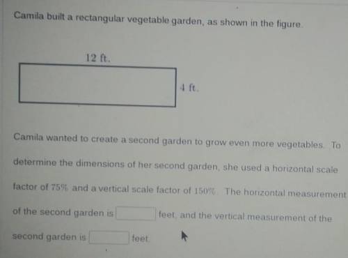 Camila built a rectangular vegetable garden, as shown in the figure. 12 ft. 4 ft. Camila wanted to