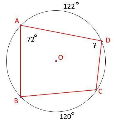 Quadrilateral ABCD is inscribed in circle O. What is the measure of angle ADC ? (in other words whe