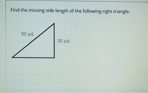 PLEASE HELPPP

Find the missing side length of the following right triangle. Pythagoras theory