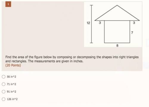Find the area of the figure below by composing or decomposing the shapes into right triangles and r