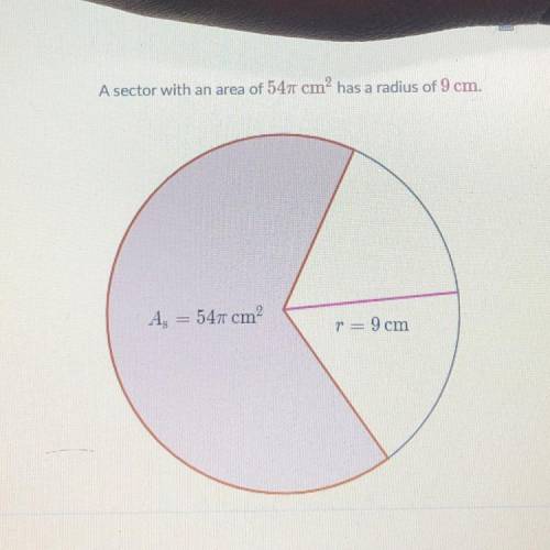 A sector with an area of 547 cm has a radius of 9 cm.
А.
547 cm
r = 9 cm