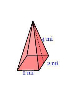 Find the surface area of a square pyramid with side length 2 mi and slant height 4 mi.